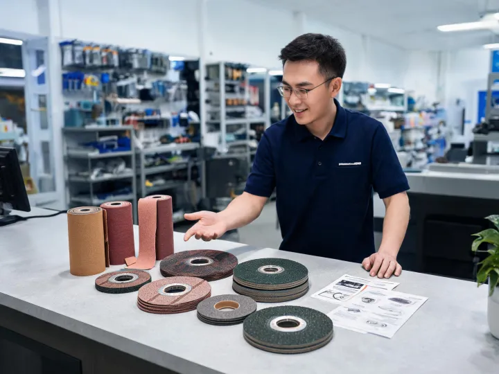 Distributor counter with abrasive wheels and application notes